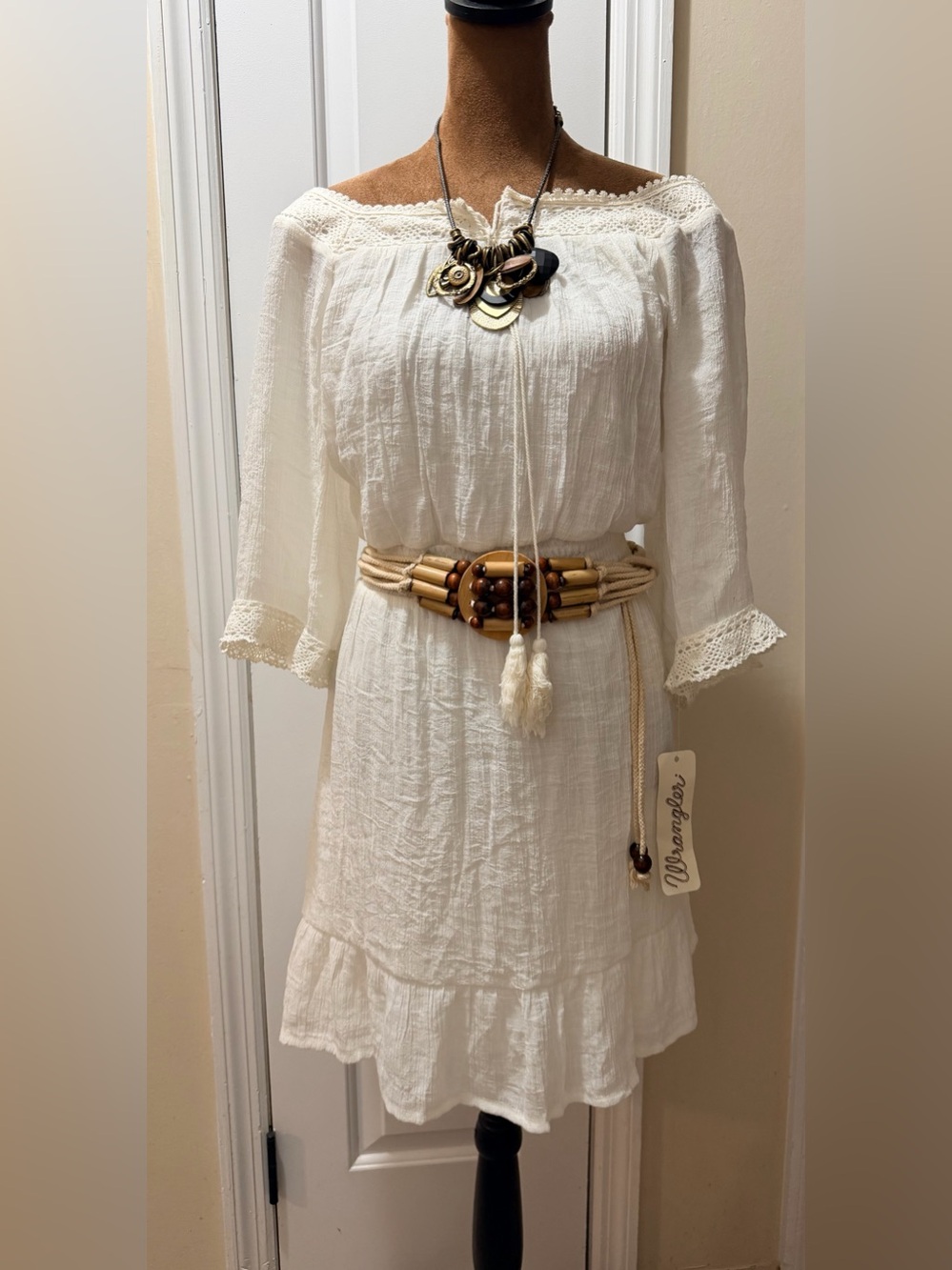 Wrangler Off-The-Shoulder Gauze Boho Mini Dress - NWT
